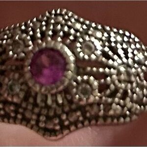 Vintage filigree pink topaz/saphire 925 sterling silver ring size 7